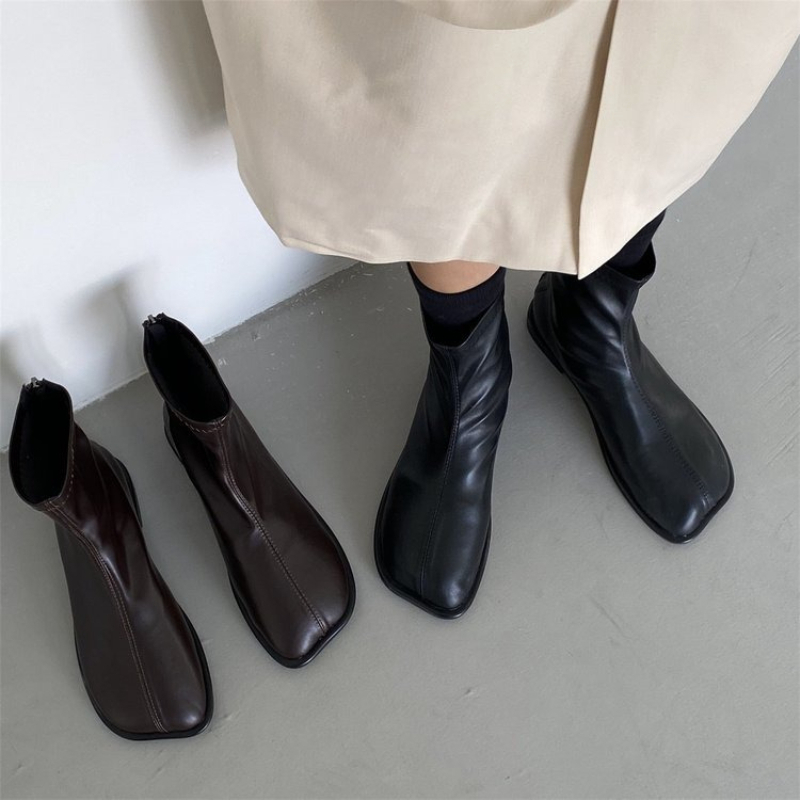 Women'S Fashion Korea - Bottes d'automne en cuir véritable pour