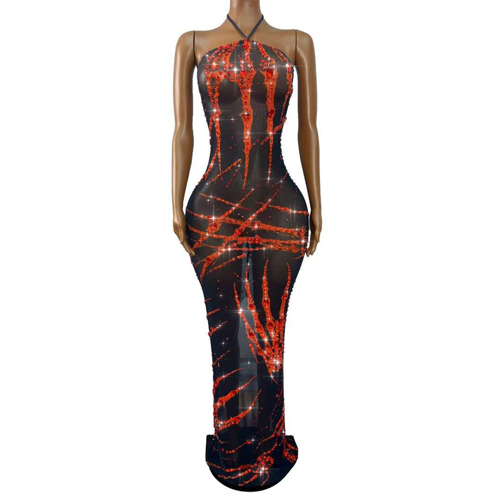 Women Fashion Photoshoot - Robe bandage en maille scintillante avec