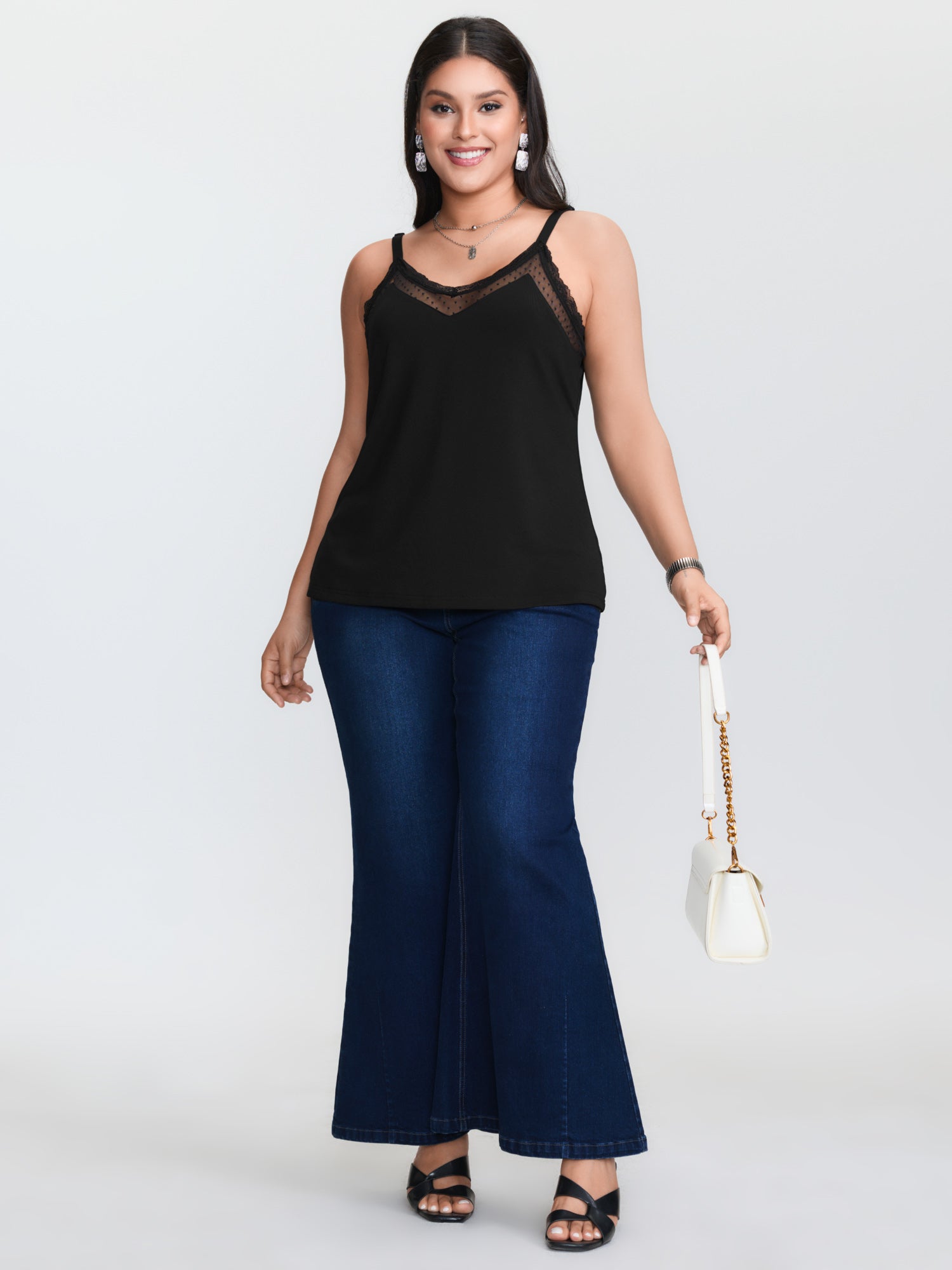 Débardeur noir en maille trico - Lace Trim Cami avis et prix